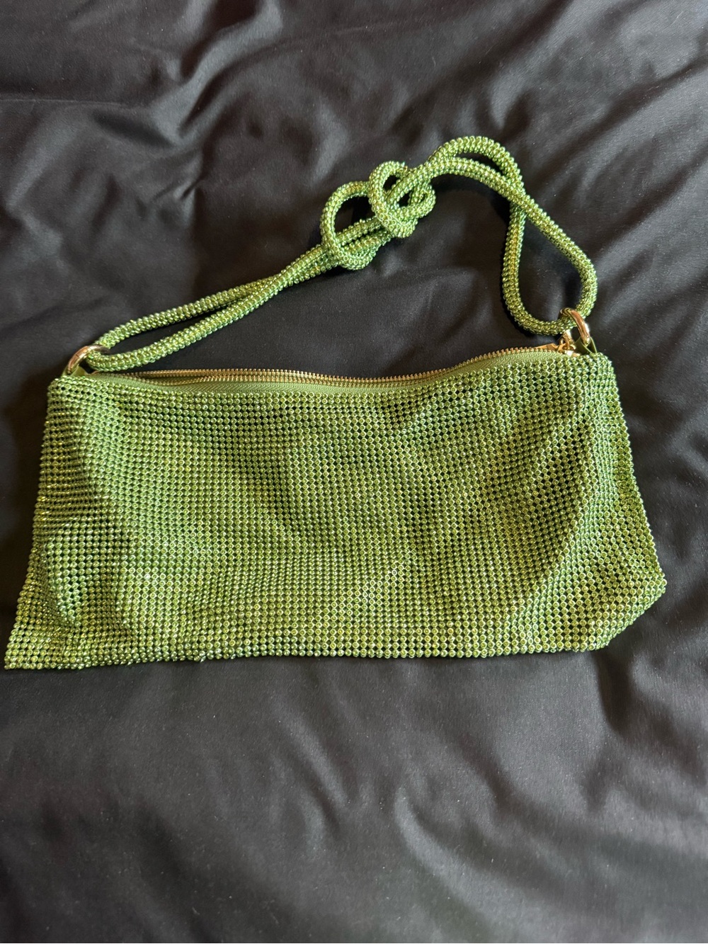 Green Crystal Mesh Shoulder Bag - Contemporary Women’s Evening Bag